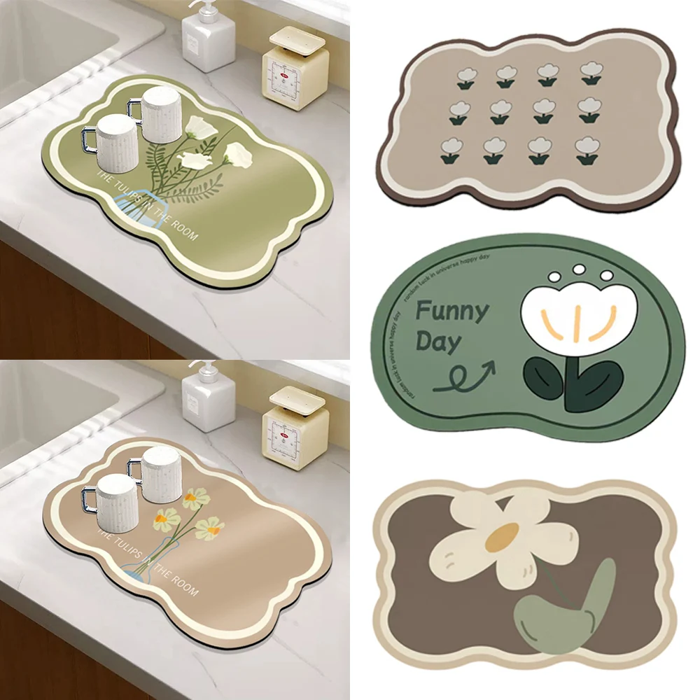 Wash Free Tea Table Mat Splash Drain Pad Kitchen Countertop Faucet Sink 1Pcs Solid Color Ins Wash Free Soft Countertop Drain Pad