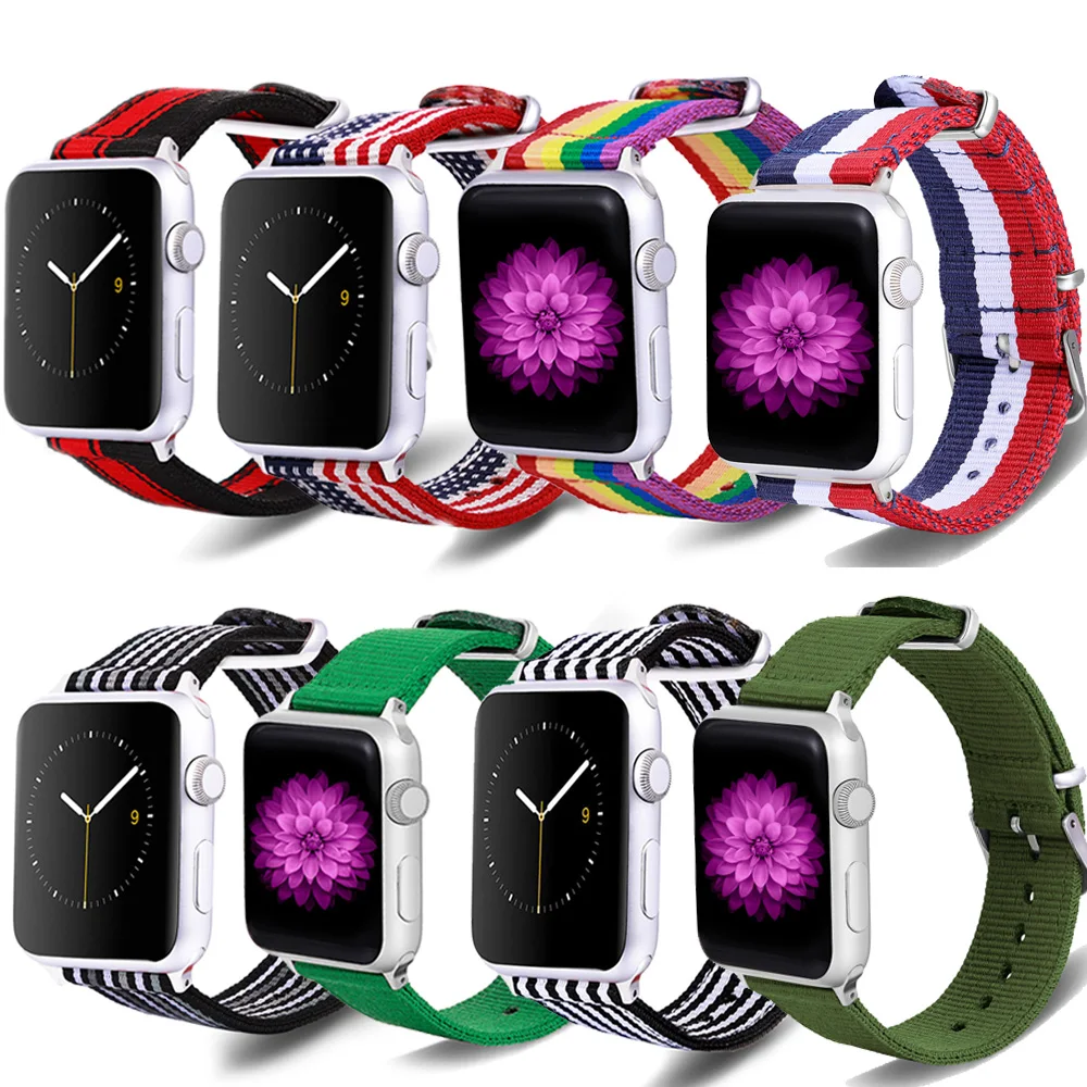 

Нейлоновый ремешок для Apple Watch 7, радужный ремешок Apple Band, ремешок для iWatch Series 6/5/4/3/2/1, спортивный ремешок для умных часов