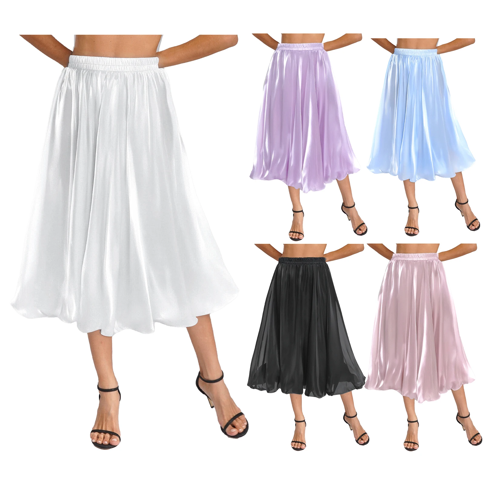 Women Goddess Bright Silk Light Luxury Fashion Lantern Shape Flower Bud Skirt Solid Color Skirt for Party Banquet Daily Wear