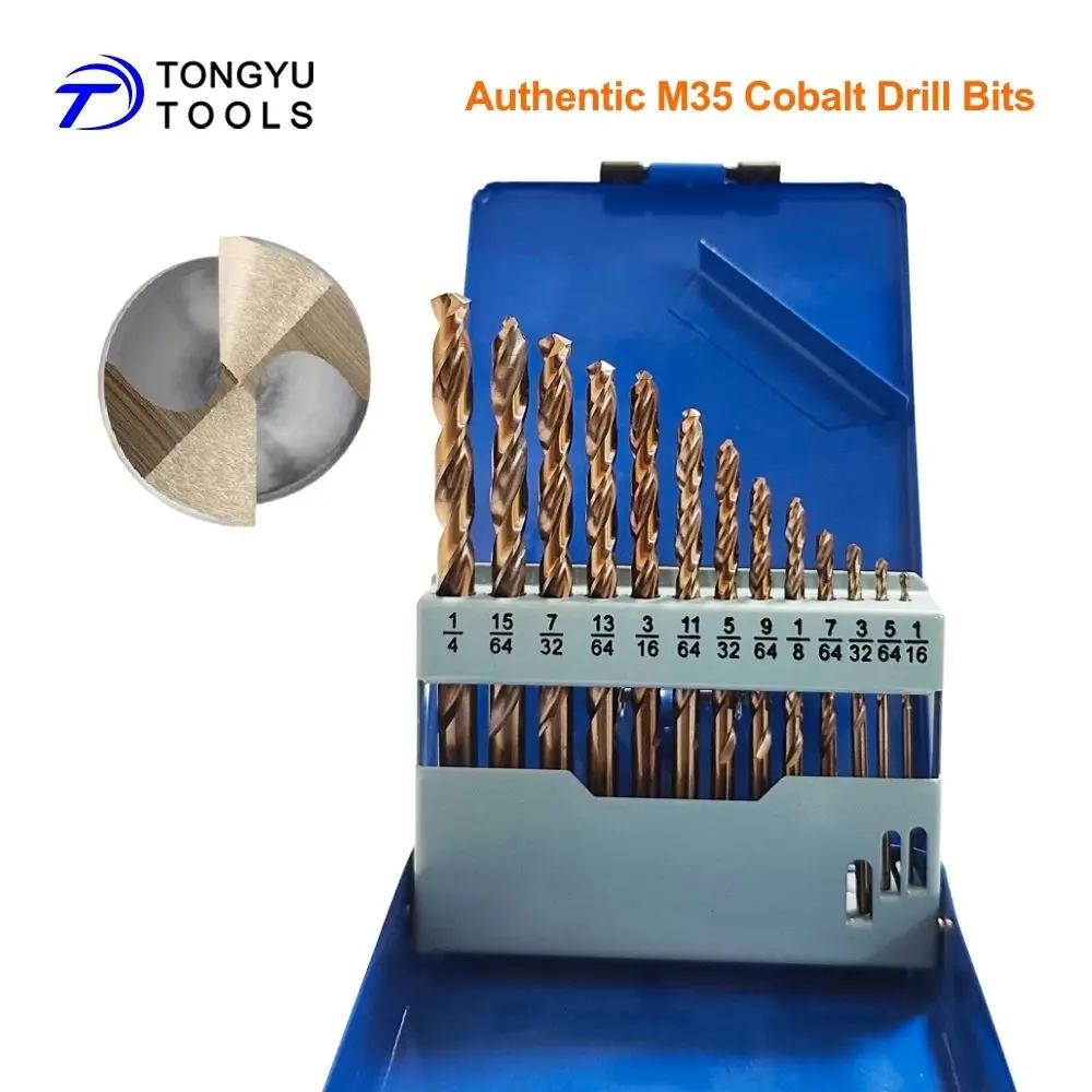 

13Pcs M35 Cobalt Drill Bit Set 1/16-1/4 , Heavy Duty HSS Co5% Split Point 3 Flats Shank for Stainless Steel & Hard Metal in Box