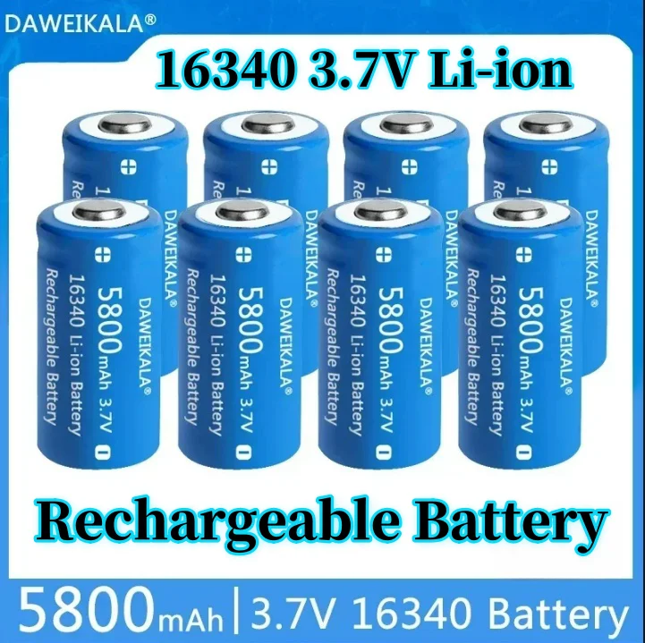 New 3.7V 5800mAh Lithium Li-ion 16340 Battery CR123A Rechargeable Batteries 3.7V CR123 for Laser Pen LED Flashlight Cell