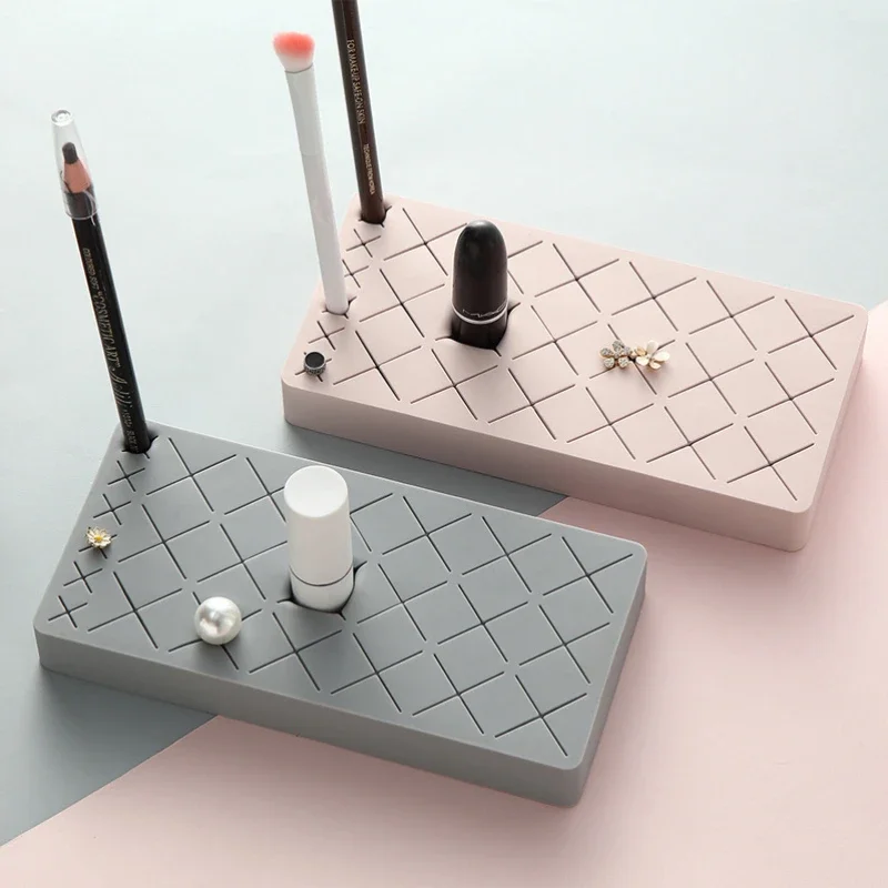 Silicone Lipstick Storage Box, Multi Grid Desktop Shelf, Cosmetics Storage Box, Eyebrow Pencil Jewelry Creative Organizing Box