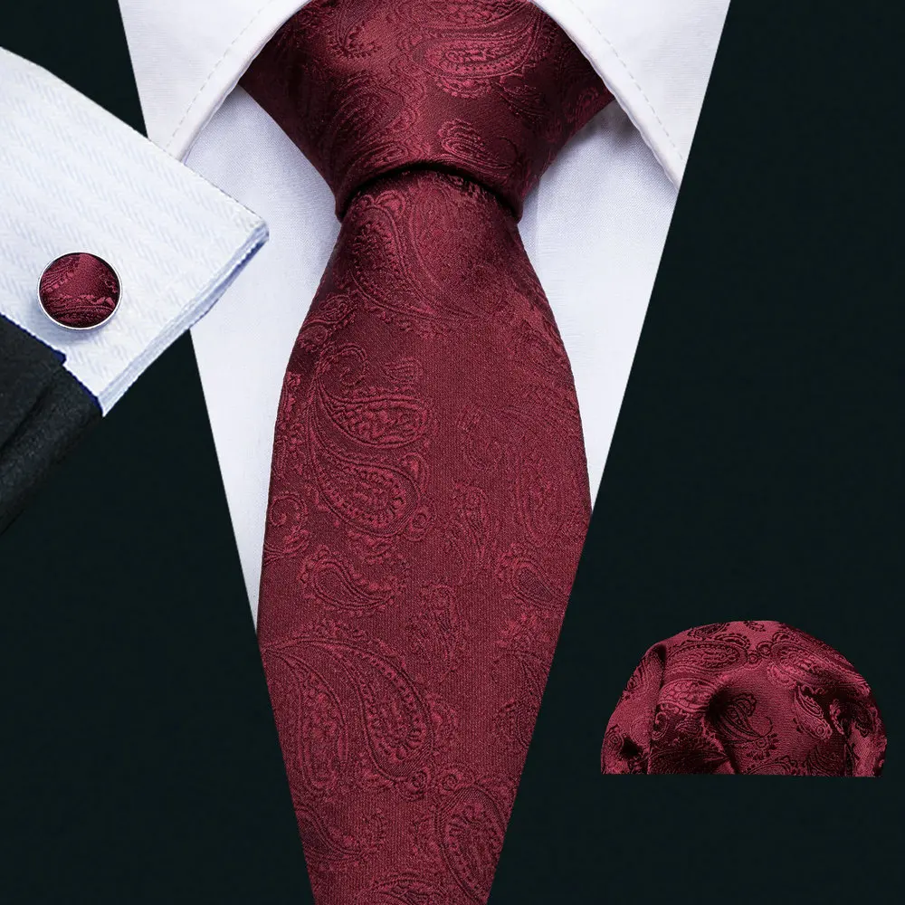 Klassische Paisley Herren Krawatte mit Einst ecktuch Manschetten knöpfe Set hochwertige Anzug Krawatte für männliche Hochzeits feier Barry. wang Designer