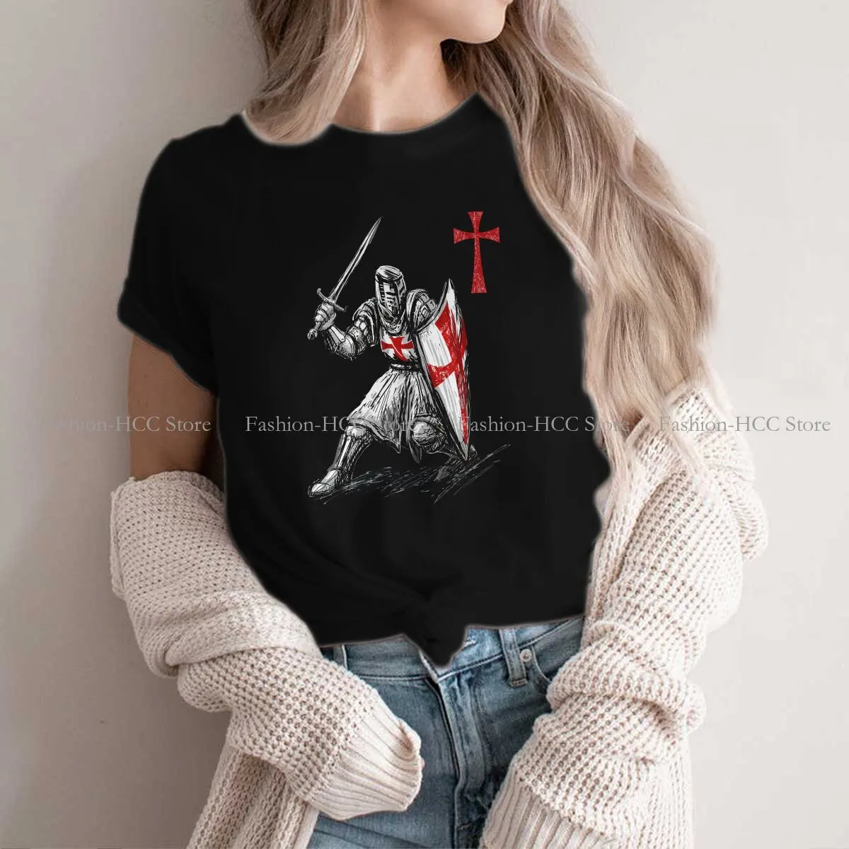 Christian Red Cross Hipster Polyester TShirts Templar Knight Women Harajuku Tops T Shirt Round Neck