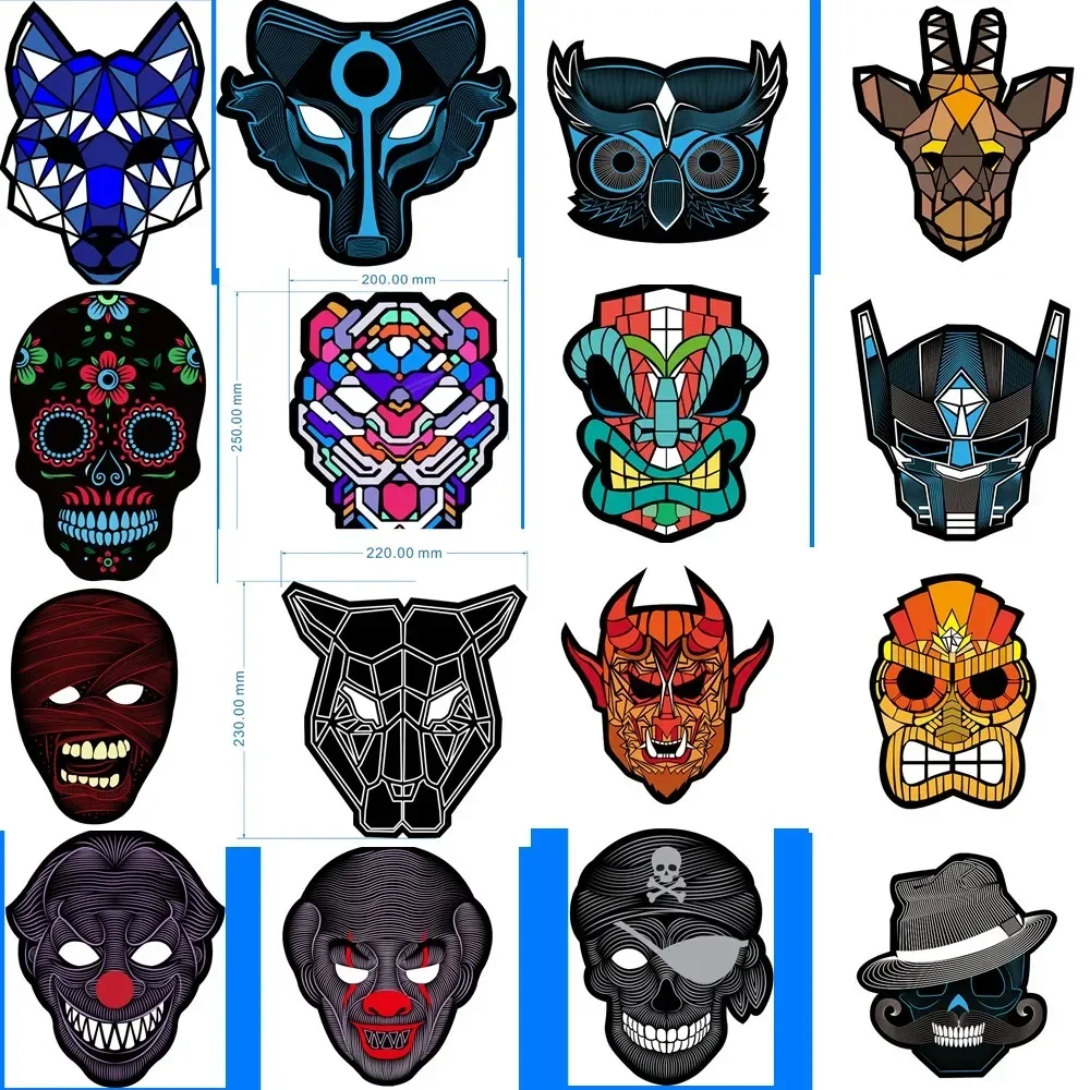 Halloween Mask LED Light Up Party Masks  Festival Cosplay Costume Supplies Sugar Skull Mascara Animal Maska Joke Carnival Horror