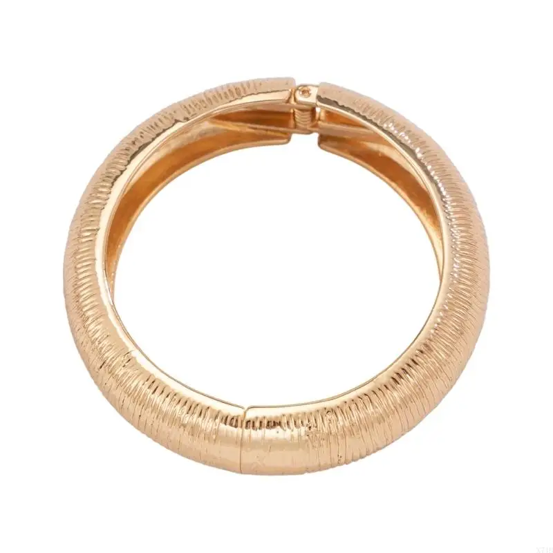 Fashion Pearls Embellished Wide Noodles Bangle Spring Operated Clasp Adjustable Fit Stainless Steel Jewelry