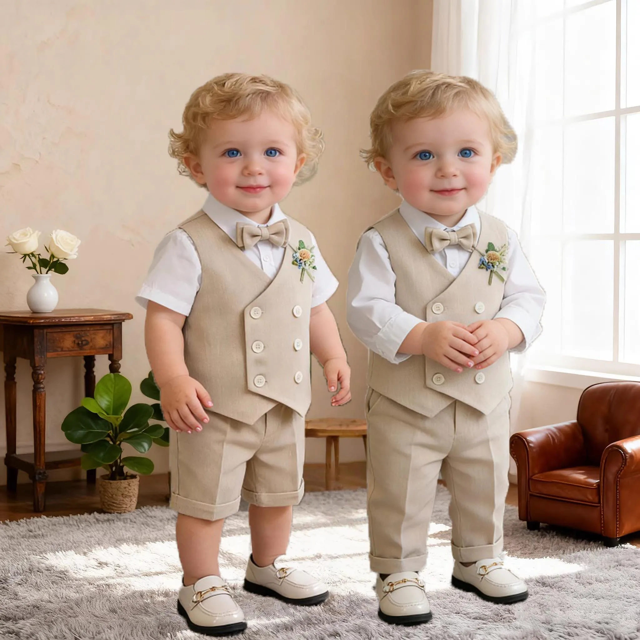 

Russia Boys Summer Vest Shirt Pants Flower Wedding Suit Baby Kids First Birthday Banquet Outfit Children Photography Dress