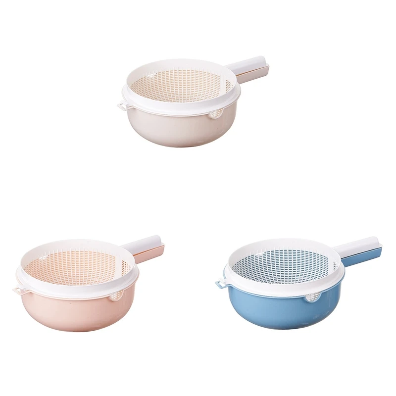 2024 New Double Layer Rice Wash Basket 2 in 1 Kitchen Strainer Bowl Plastic Drain Basket Fruit Vegetable Colander with Handle