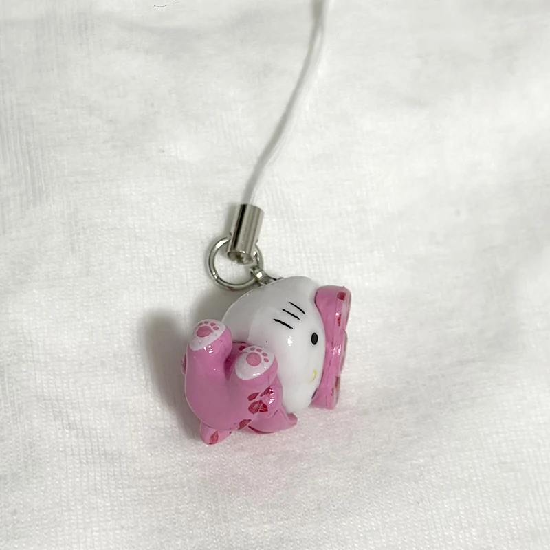 LLavero de Hello Kitty para teléfono móvil, Mini lazo Kawaii Harajuku, llavero de leopardo, colgante de bolso de dibujos animados estéticos