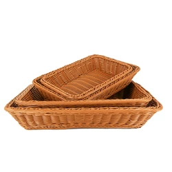 Rattan Woven Basket Wicker Baskets Outdoor Picnic Bread Snacks Tray Kitchen Fruit Vegetable Cake Sundries Handwoven Storage Box