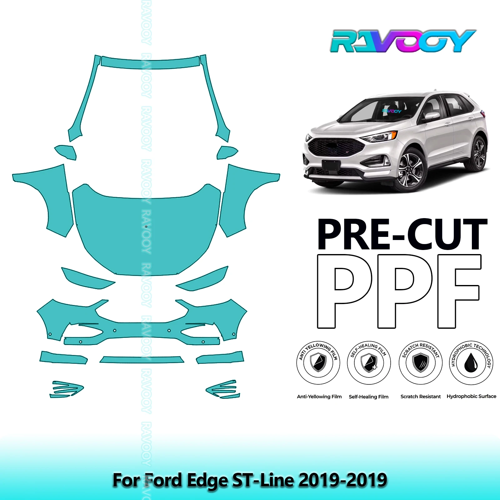 RAVOOY 8.5Mil Custom-Fit Precut TPU PPF Front Kit Clear Bra Stone Guard EU UK For Ford Edge ST-Line 2019-2019