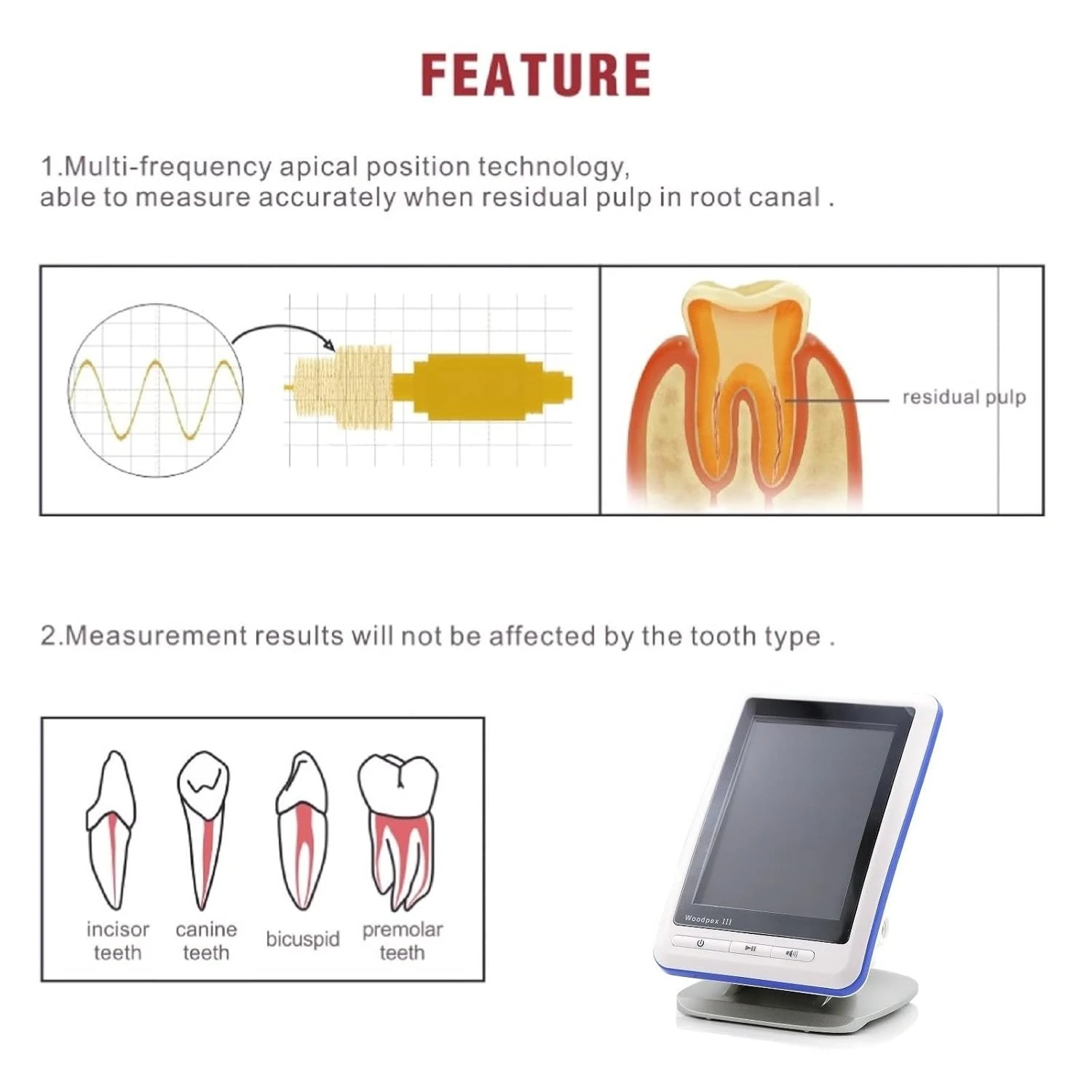 Woodpecker Woodpex III Endodonitc Apex Locator Buscador de conducto radicular Medida Vendido·Ventas directas de fábrica