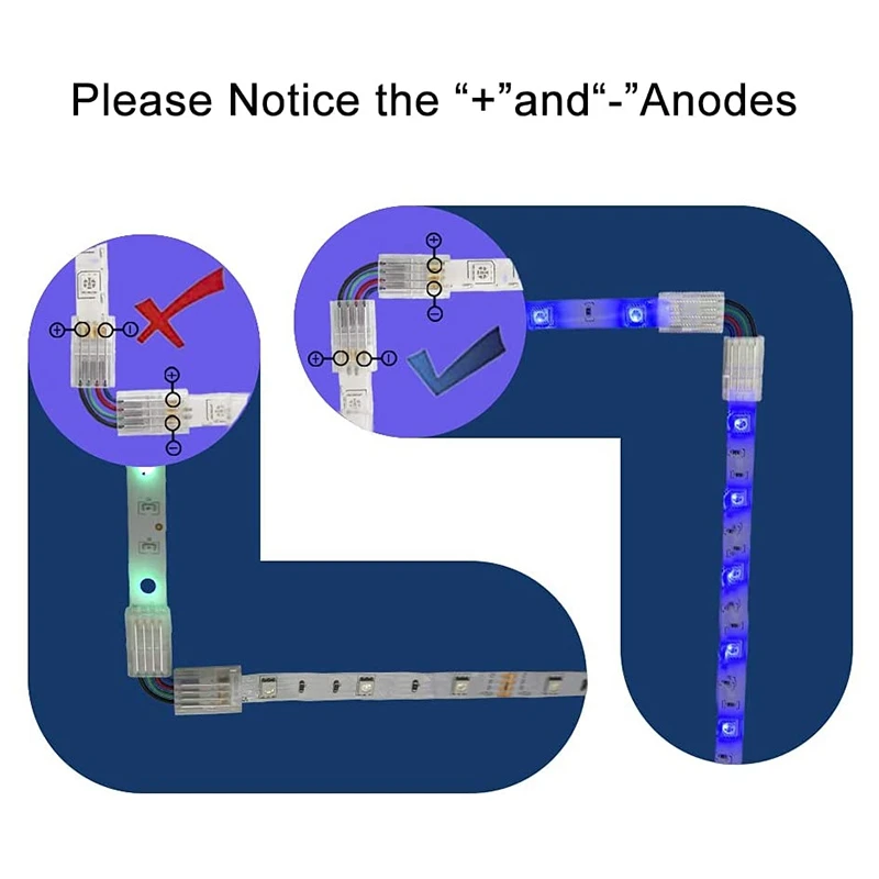 L Shape 4-Pin RGB LED Connectors 6 Packs 10mm Wide Right Angle Corner Solderless Adapter Terminal Extension Connectors
