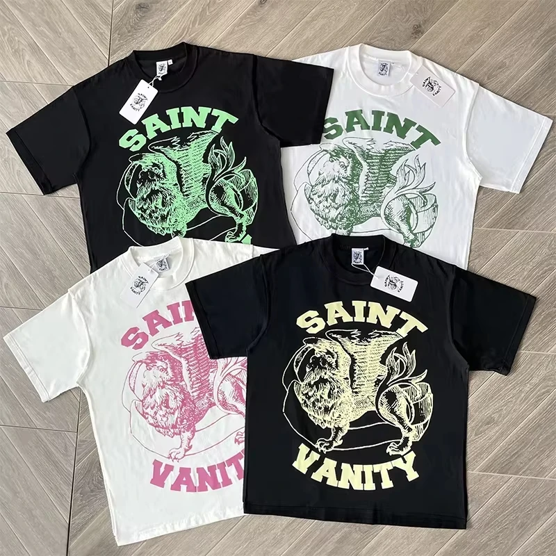 Camiseta Casual de Manga Corta con Estampado de Letras Estilo SAINT VANITY 2026 para Hombre y Mujer, Transpirable y Holgada