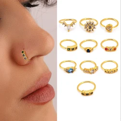 1PC 0.8x8mm Hoop Nose Rings for Women Fashion Colorfull Zircon Heart Flower Nostril Nose Septum Ring Cartilage Piercing Jewelry