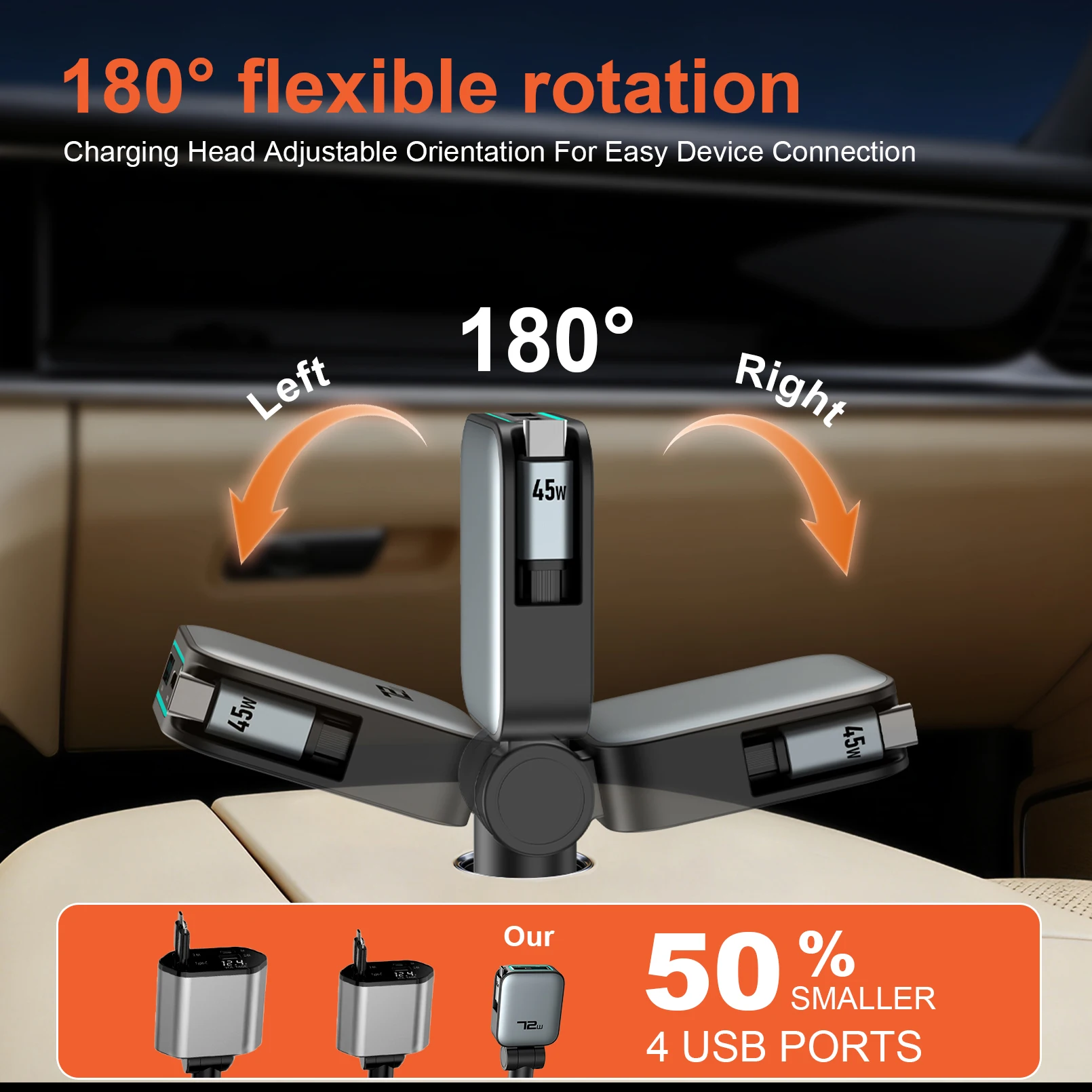 Car Charger Super Fast Charging One-to-Two Retractable Cable Car Cigarette Lighter Converter Compatible with Apple 17 and Huawei view 6