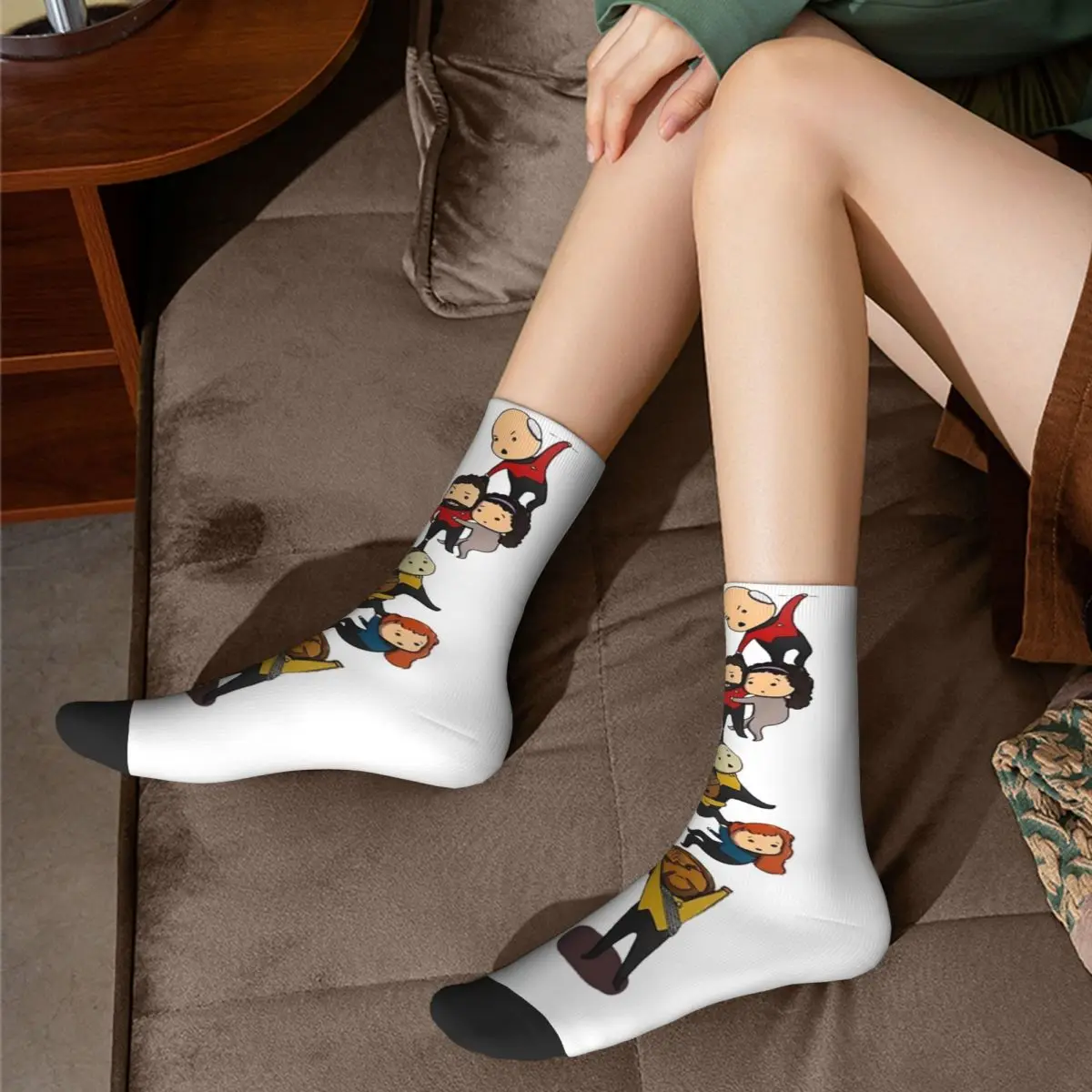 Calcetines Harajuku para hombre y mujer, calcetín deportivo, TNG Crew, Chibi, Merch, Cute Star Treks, nueva generación, primavera, Otoño e Invierno