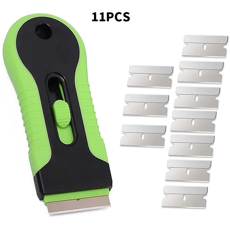 1pc Cleans Scraper Tool with 10pcs Metal Blades, Sticker Remover Cleaning Scraper，Adhesive, Label,Glass Scraper for Window,Oven