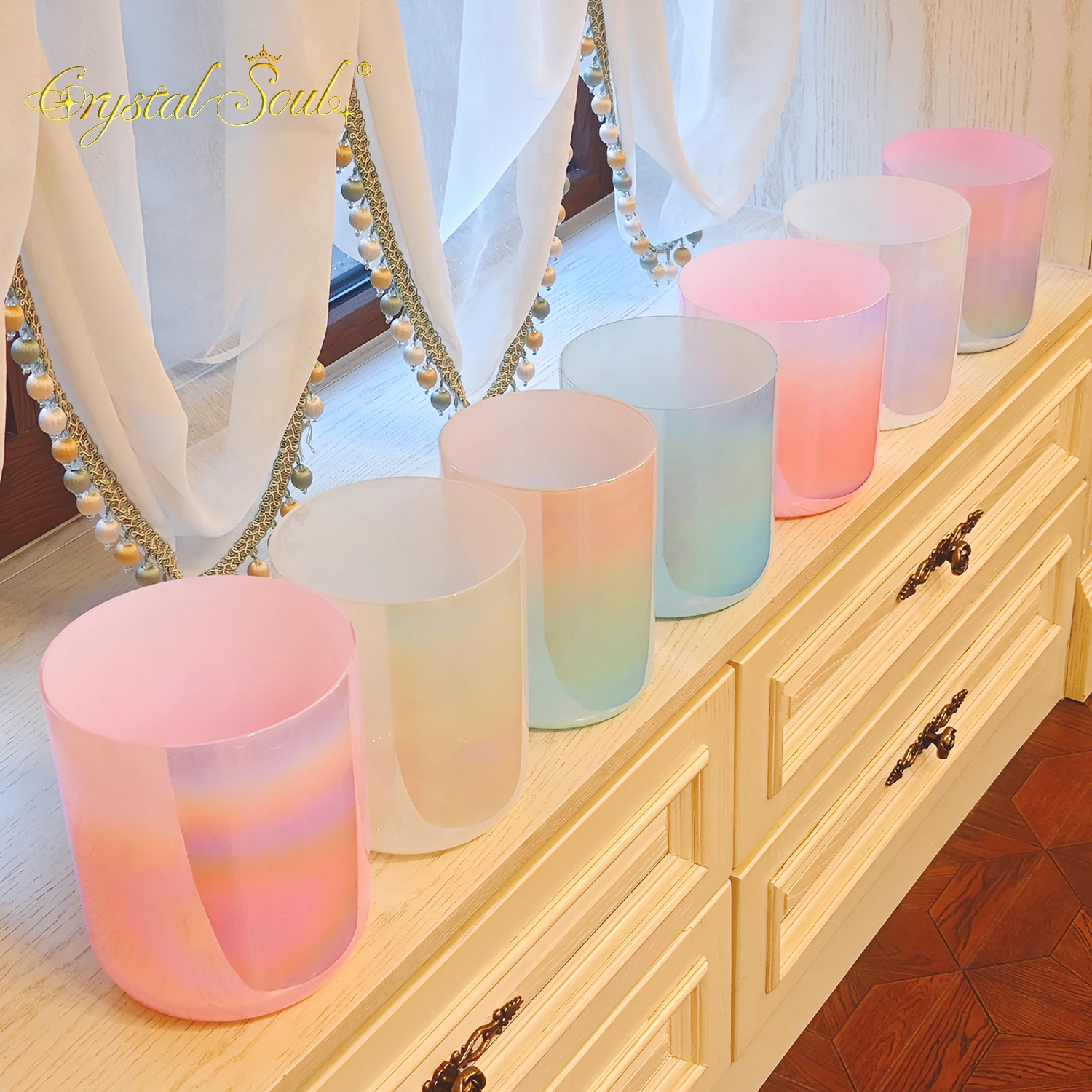 

Набор поющих чаш Crystal Soul Candy Girl Alchemy для звукотерапии, 7 чакр, хрустальные чаши для исцеления звуком