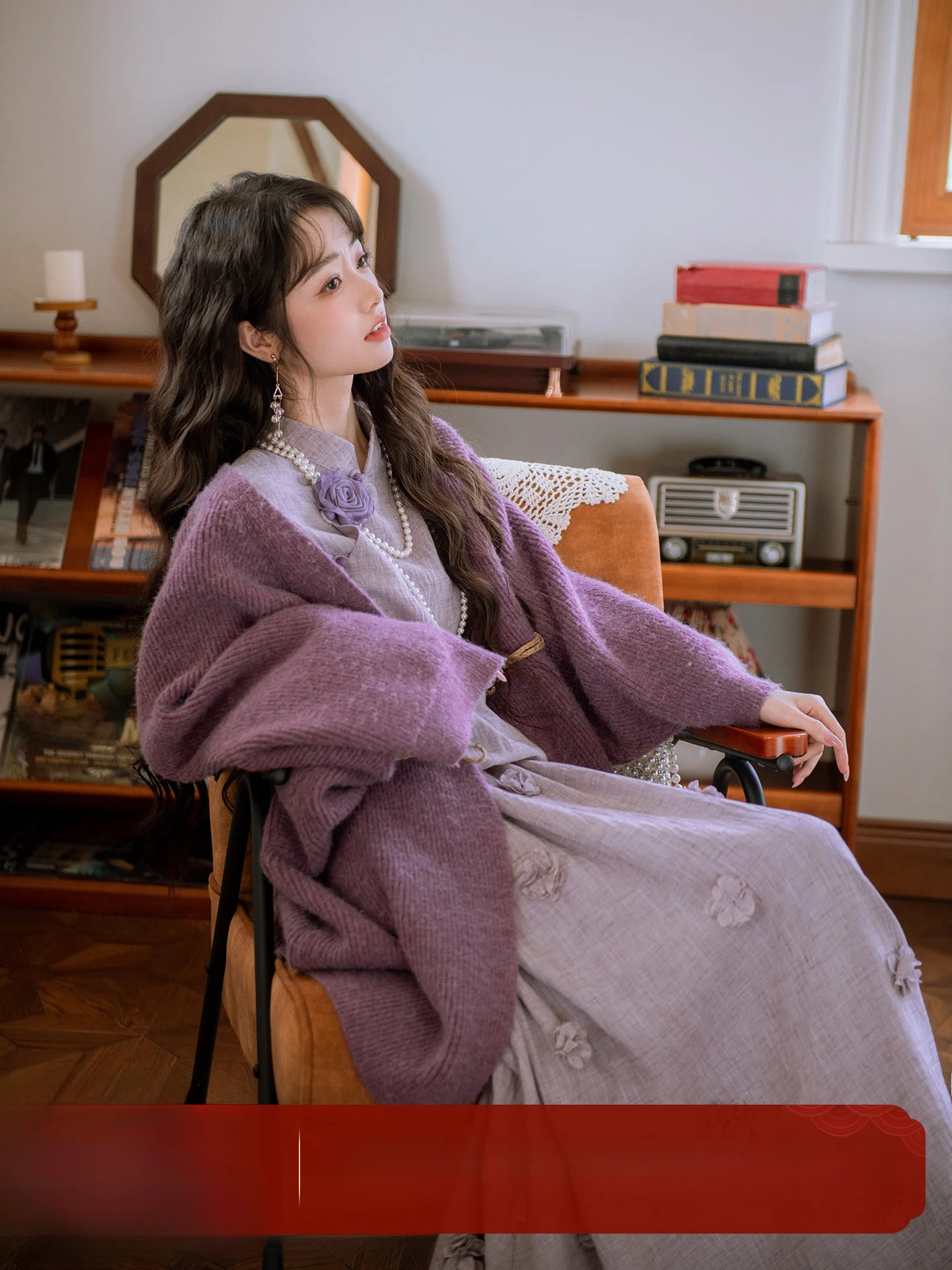 

Ele Purple Floral Embroidery f Skirt Women's Loose Fit Long Sve Top Chinese Sle Lantern Sve Jiaxing Qipao