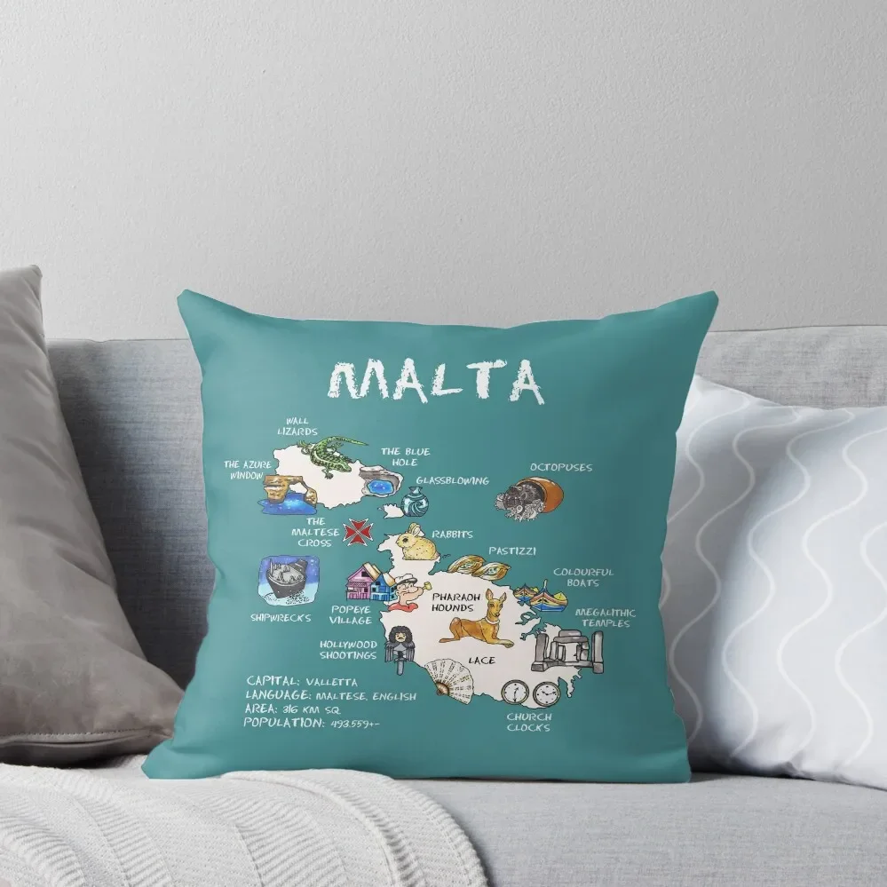 Malta - illustrated map Throw Pillow Luxury Pillow Cover Pillow Decor Cushion Cover Luxury