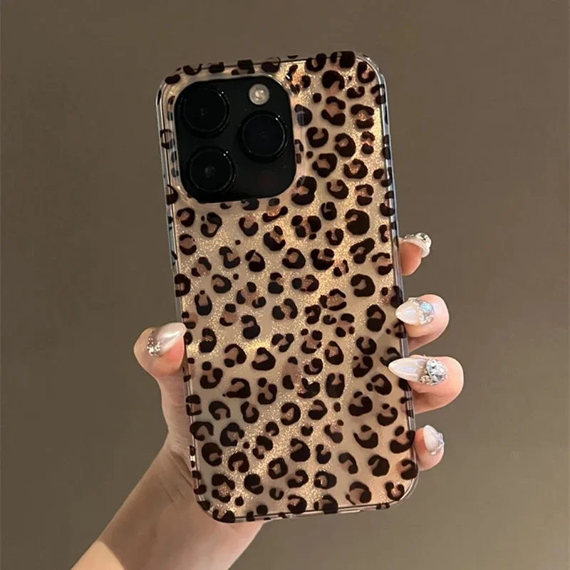 Brown Black Leopard Print Phone Case For iPhone 16 15 14 Pro Max 13 12 11 XS X XR 7 8 Plus SE 2022 Shockproof Soft Back Cover