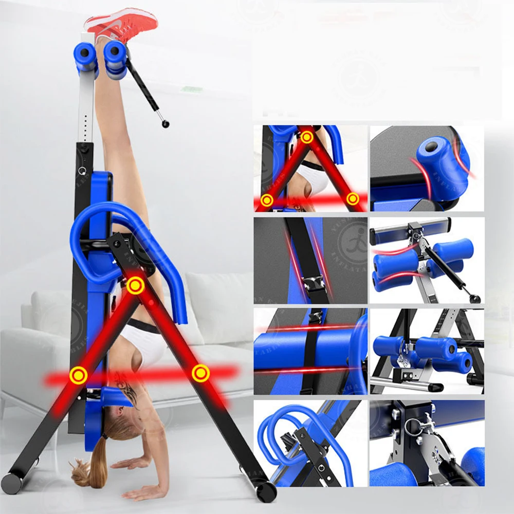 Inversion Table Fitness Chiropractic Back Stretcher Machine Safety Reflexology Pad Home Gym Training Foldable Upside Down Device