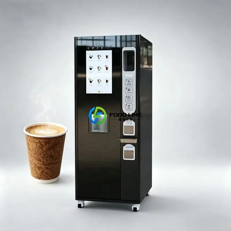 Self-service freshly ground coffee machine with automatic cup dispensing, continuous service and self-cleaning functions