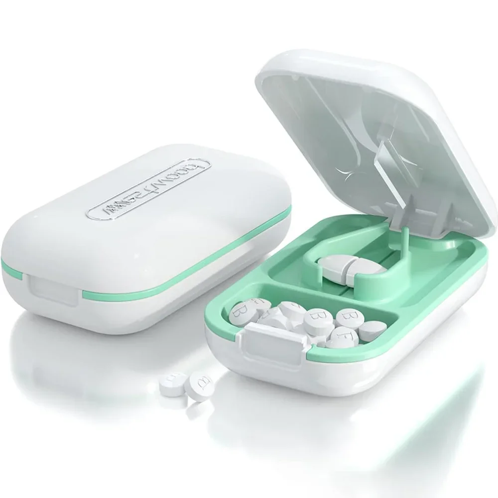 Pill Cutter Splitter for Small and Tiny Pill 1/2 Accurately Cuts Detachable V-Shaped Pad Storage Box Vitamins Tablets