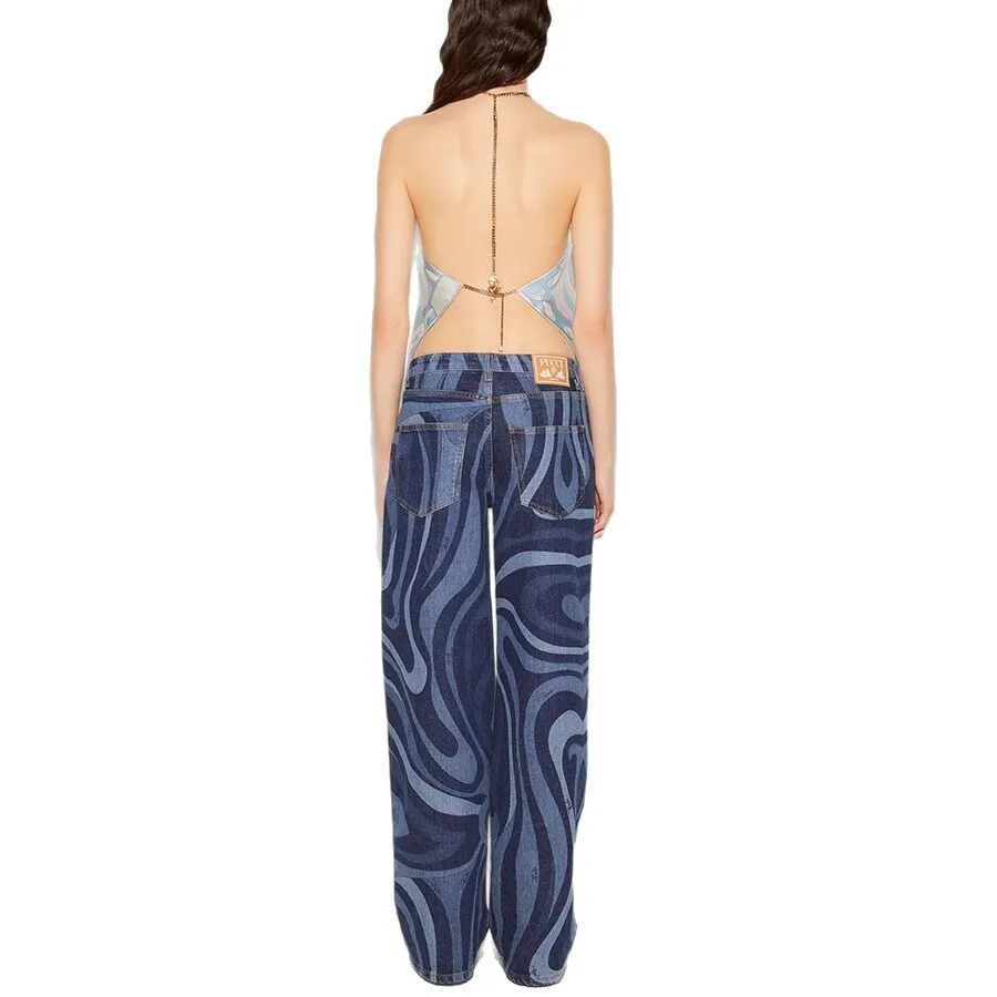 2025 Primavera Estate Nuovo Halter Neck Posizionamento stampato senza spalline INS Allentato Vacation Party Backless Satin