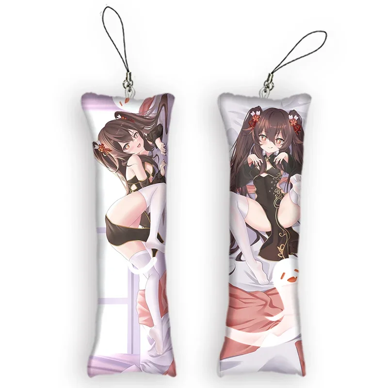 Cute Anime Mini Dakimakura Key Chain Genshin Impact Hu Tao Small Pillow Pendant Otaku Bag Backpack Decor Keychain Phone Strap