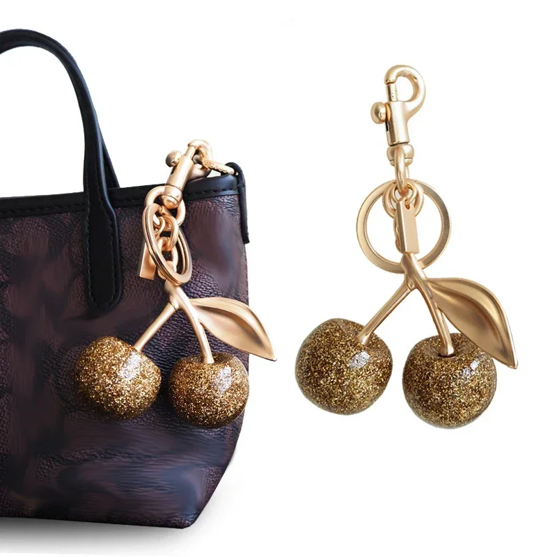 

Glitter Gold Cherry Keychain Cherries Pendant for Coach Handbag Shoulder Bags Women's Bag Charm Accessories Gift
