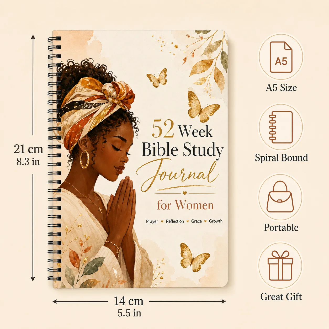 Women Faith Reflection Journal A5 Spiral Prayer Notebook 52 Week Scripture Study Devotional Gift