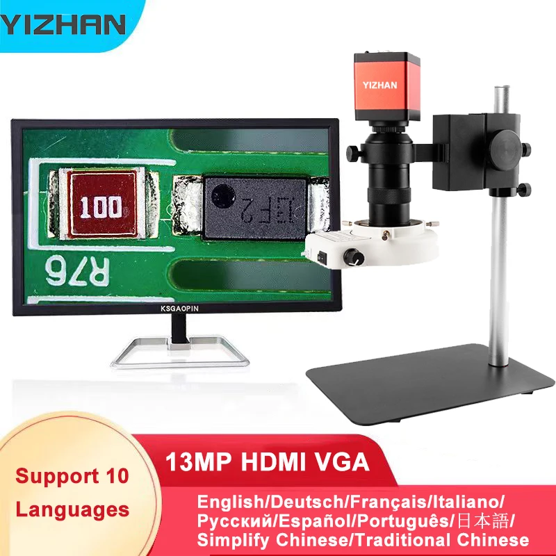 Yizhan HD Digital Mircoscope For Electornics HDMI USB VGA Mircoscope Camera C-Mount 1-130X 150X 180X Zoom Lens For Image Magnify