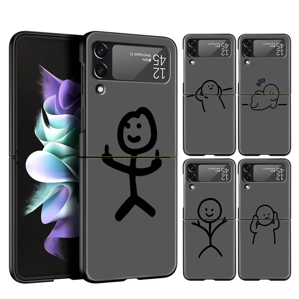 Matchman Cartoon Hard PC Phone Case For Samsung Galaxy Z Flip 5 4 3 Black Cover For Galaxy Z Flip 6 Foldable Shockproof Case Bag