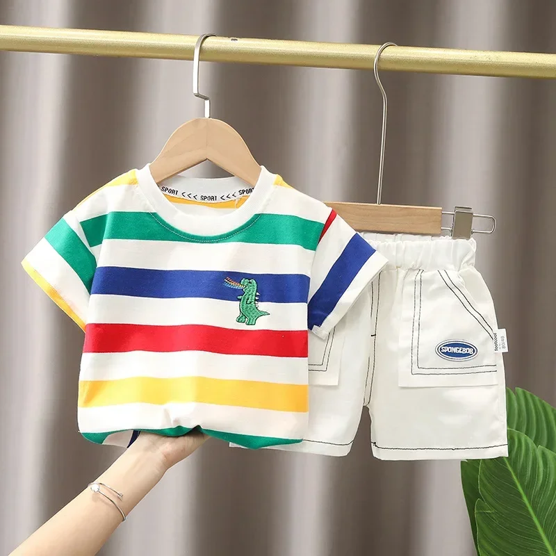 Ensemble T-shirt et short en coton à manches courtes pour enfants, costume de mode, vêtements pour enfants, mère, garçons, été, 2 pièces