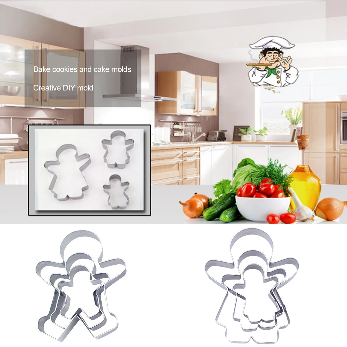 

2Set(6pcs) Creative Stainless Steel Gingerbread Man Christmas Biscuit Mold Fruit Cutting Mold Kitchen Baking Tool