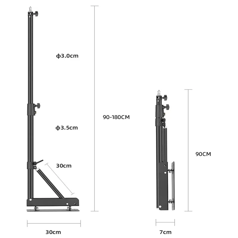 5.9ft/180cm Adjustable Boom Arm Triangle Metal Base 180º Flexible Rotation 1/4 Or 3/8 Screw Wall Mount Stand Support For Lights