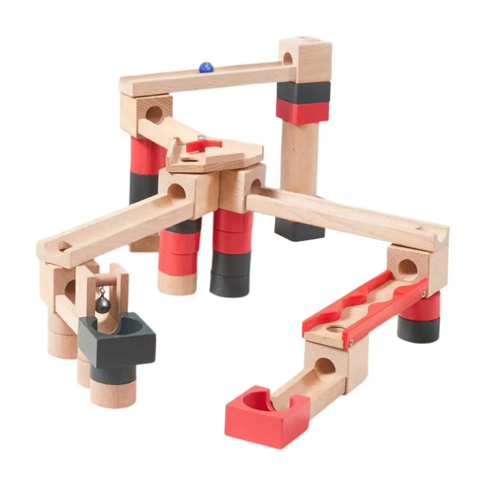 Wooden Marble Run Track Wood Building Blocks Toys Hand Eye Coordination Montessori Toy Construction Play Set for Preschool