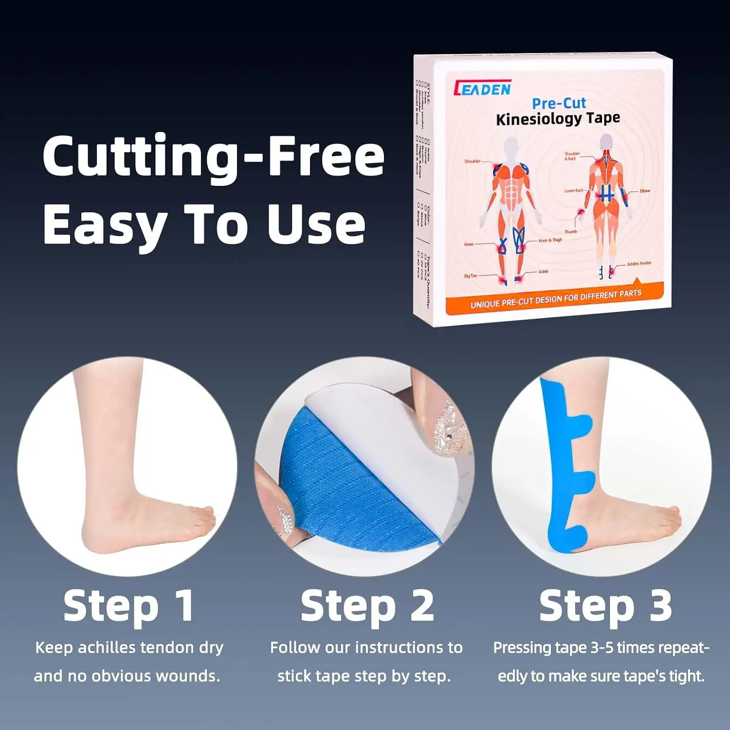 Precut Kinesiology Tape for Achilles Tendon, 10 Pcs - Achilles Tendonitis Relief Athletic Tape, Achilles Tendon Support