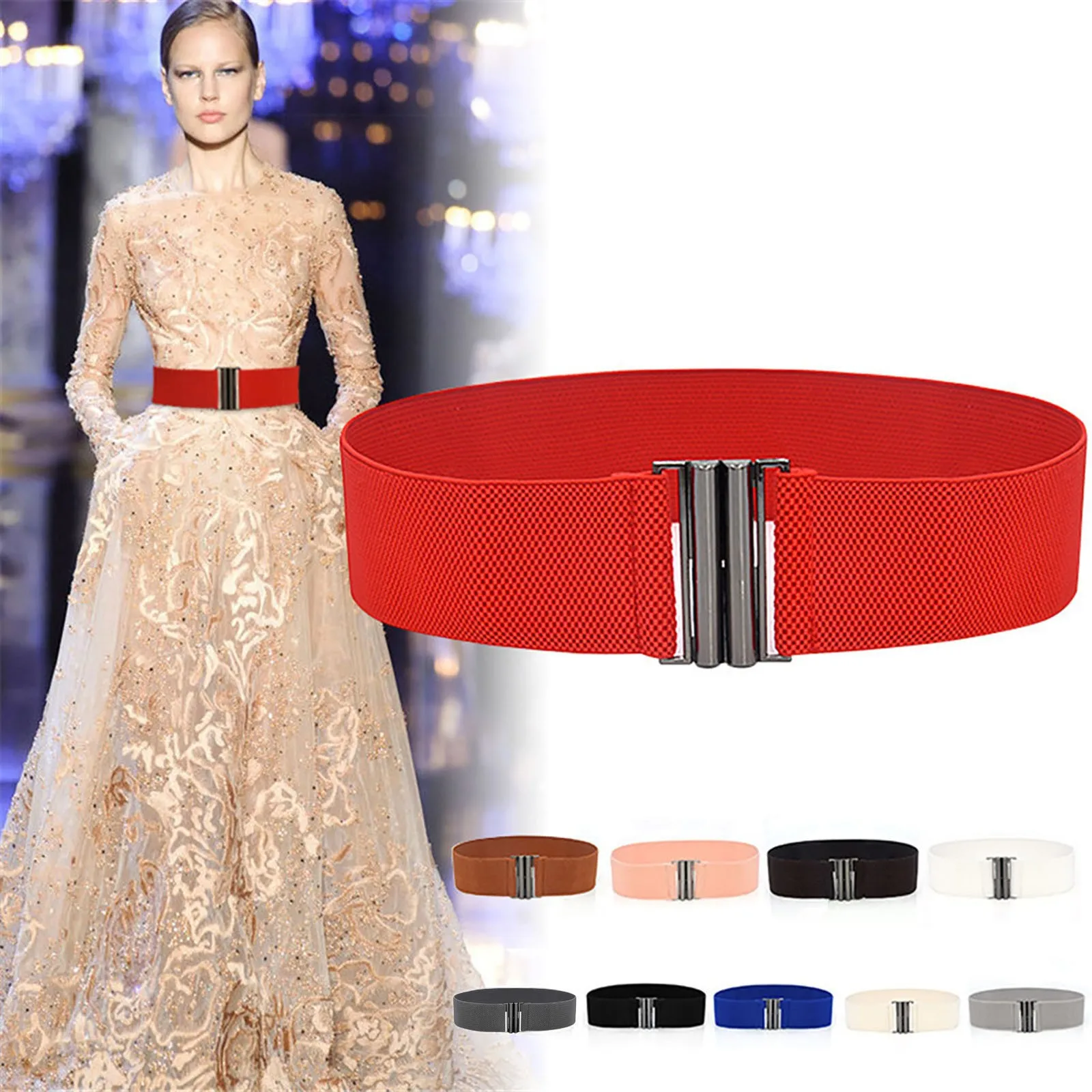 Waist Belt Women Wide Elastic Dress Belt Elegant Female Evening Dress Accessories Stretch Elastic Wide Corset Waist Metal Buckle