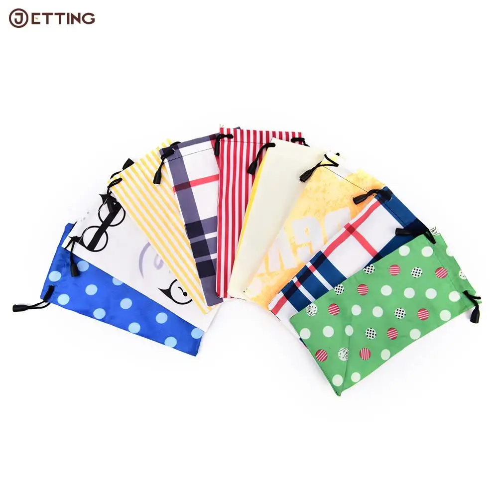 5pcs/lot Polyester 175gsm Pull Ropes Glasses Bag  Sunglass Eyewear Glass Cloth Bag Pouch Random Color 18*9cm