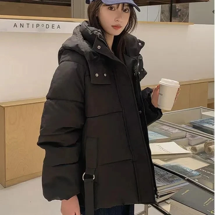 2025年冬新作 レディース 韓国風 ルーズ コットン パデッドジャケット 学生 厚手 フード付きコート 女性用ショートジャケット レディース 暖かいパーカートップス
