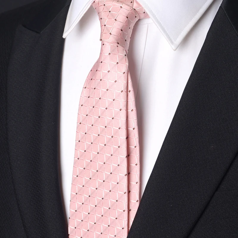 High Quality Fashionable Pink Geometric Stripe 100% Silk 8CM Wide Tie Men's Business Banquet Shirt Accessories Real silk Cravat