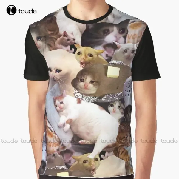 Crying Cat Memes Graphic T-Shirt Digital Printing Tee Shirts Streetwear Xxs-5Xl New Popular Unisex Christmas Gift