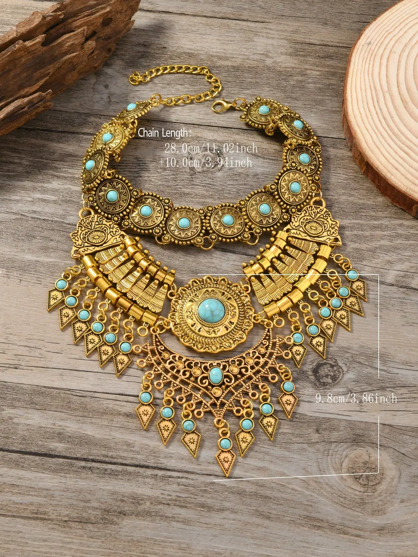 قلادة بوهيمية عصرية متعددة الطبقات مبالغ فيها لإكسسوارات الحفلات النسائية غير الرسمية، ياقة شرابة على شكل قطرة ماء