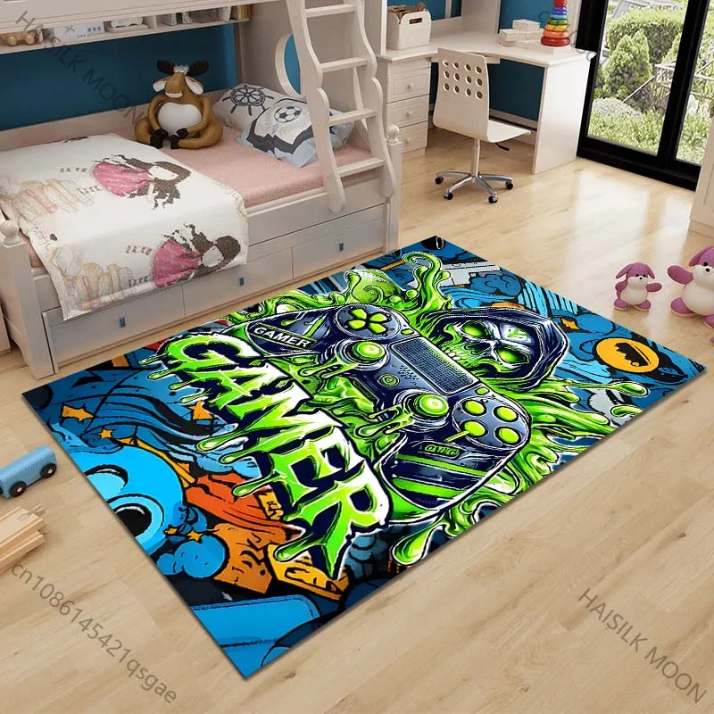 Multiple sizes Skull with Game Controller Carpet for Living Room Bedroom Sofa Home Decor Rus Non-slip Floor Mat Luxury Gift