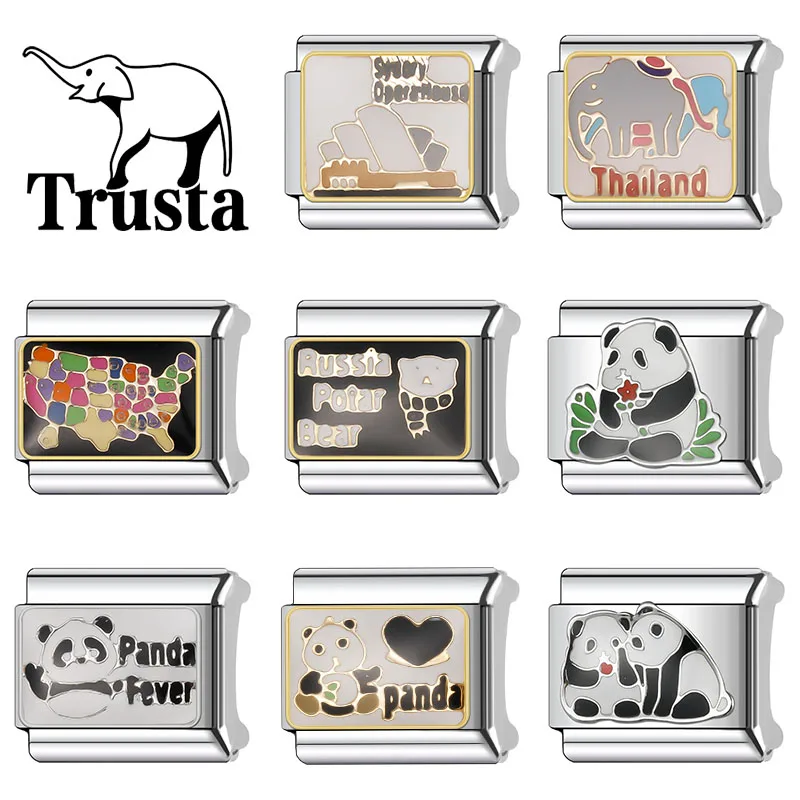 Trusta Pretty Popular Panda Thailand moxico  italian link charm bracelet 9mm Stainless Steel Bracelet Jewelry DIY Making N267