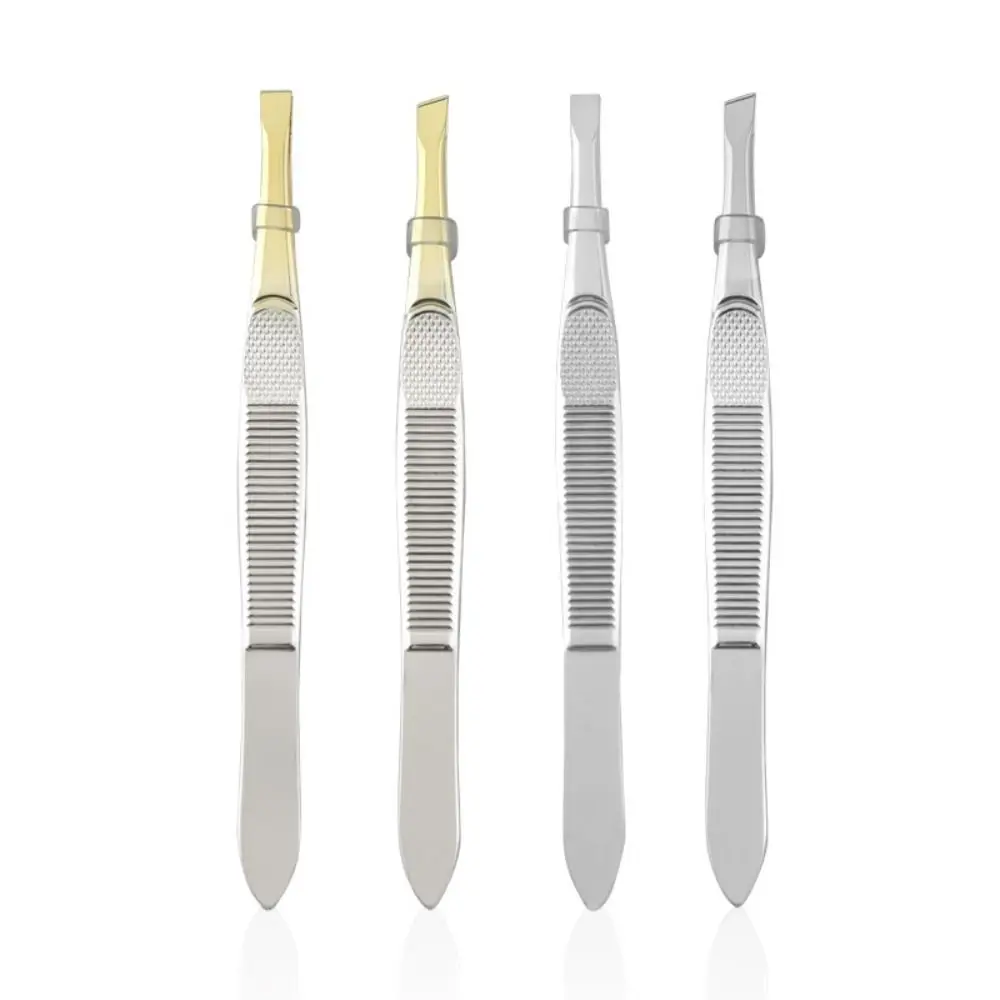 Pinzette per tagliare le sopracciglia in acciaio inossidabile Punta piatta Punta inclinata Clip per sopracciglia Plucking Mesh Stripe Handle Strumenti per la depilazione del viso