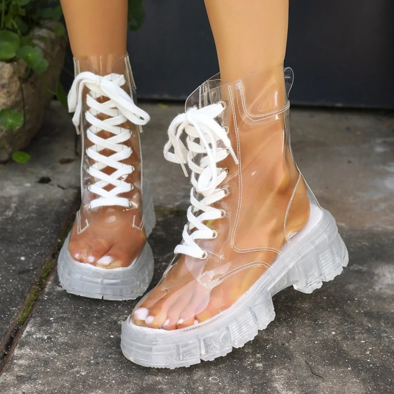 New Winter Transparent Fashion Short Boots Sexy Non-Slip Wear-Resistant Comfortable Women\'s Shoes Zapatos Mujer